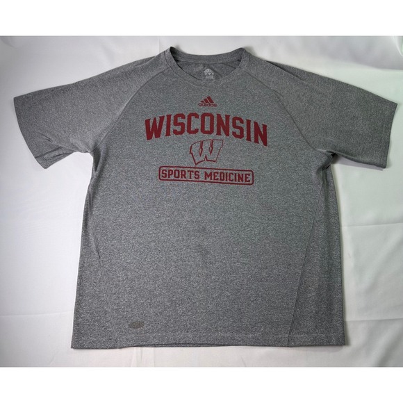 Adidas Wisconsin Badgers Sports Medicine T-Shirt Mens Large Heather Gray - Picture 1 of 7